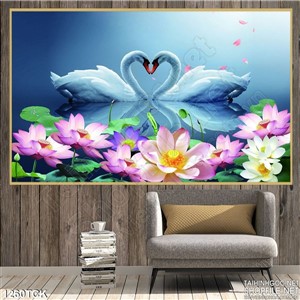 Tranh đôi thiên nga và hoa sen psd Tranh đôi thiên nga và hoa sen psd