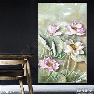 Tranh hoa sen giả ngọc treo tường phòng khách Tranh hoa sen giả ngọc treo tường phòng khách