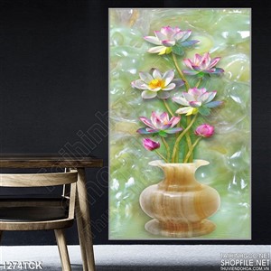 Tranh bình hoa sen giả ngọc đẹp Tranh bình hoa sen giả ngọc đẹp