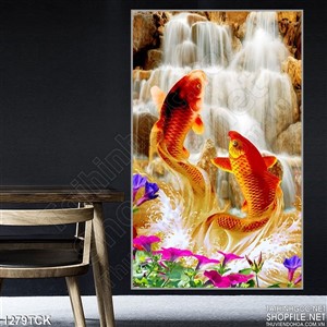 Tranh cá chép và thác nước Tranh cá chép và thác nước