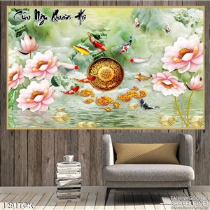 Tranh hoa sen và cá chép treo tường Tranh hoa sen và cá chép treo tường