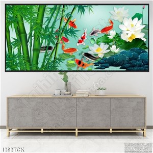 Tranh hoa sen cá chép và cây tre Tranh hoa sen cá chép và cây tre