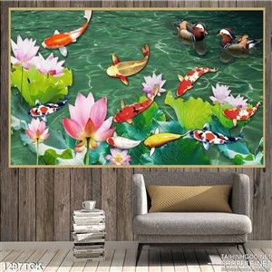 Tranh tường cá chép hoa sen Tranh tường cá chép hoa sen