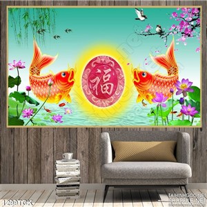 Tranh treo tường 3D song ngư Tranh treo tường 3D song ngư