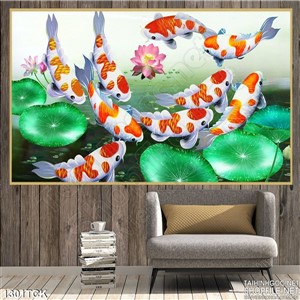 Tranh phong thủy cá chép hoa sen treo tường Tranh phong thủy cá chép hoa sen treo tường