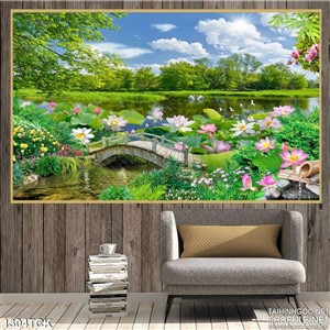 Tranh phong cảnh hoa sen treo phòng khách đẹp Tranh phong cảnh hoa sen treo phòng khách đẹp