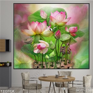 Tranh hoa sen đẹp treo phòng khách Tranh hoa sen đẹp treo phòng khách