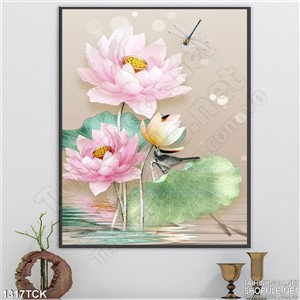 Tranh lụa hoa sen hồng Tranh lụa hoa sen hồng