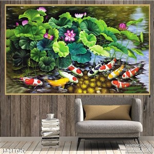 Tranh cá chép trong đầm sen Tranh cá chép trong đầm sen