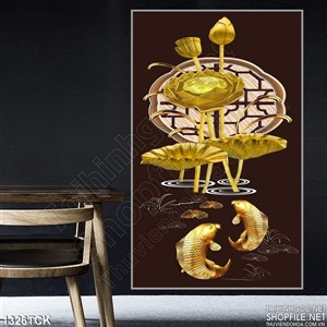 Tranh hoa sen cá chép mạ vàng Tranh hoa sen cá chép mạ vàng