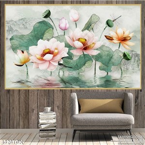 Tranh sen hồng nhụy vàng Tranh sen hồng nhụy vàng