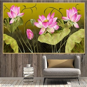 Tranh in tường sen hồng Tranh in tường sen hồng
