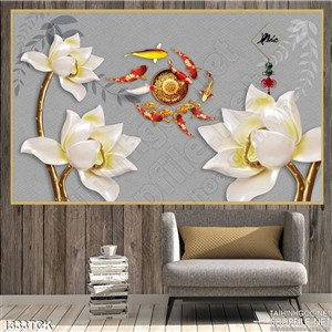 Tranh sen trắng cá chép vàng Tranh sen trắng cá chép vàng