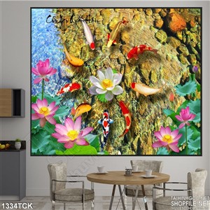 Tranh cá chép vây sen trắng Tranh cá chép vây sen trắng