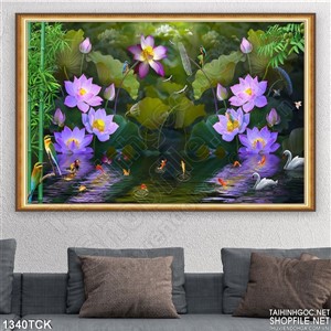 Tranh hoa sen tím trong đầm Tranh hoa sen tím trong đầm