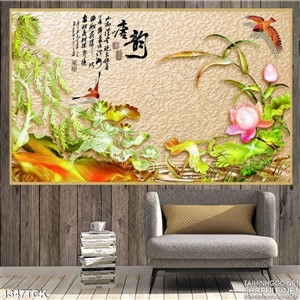 Tranh in kính 3D sen hồng bên đầm nước Tranh in kính 3D sen hồng bên đầm nước