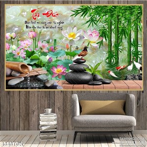 Tranh hoa sen nở bên rặng trúc Tranh hoa sen nở bên rặng trúc