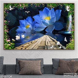 Tranh hoa sen xanh nở rộ Tranh hoa sen xanh nở rộ