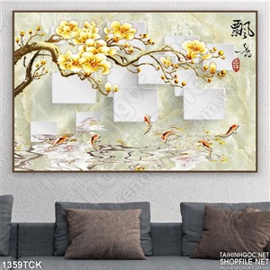 Tranh cá Koi thưởng mai vàng Tranh cá Koi thưởng mai vàng
