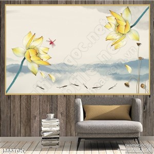 Tranh thủy mặc sen vàng Tranh thủy mặc sen vàng