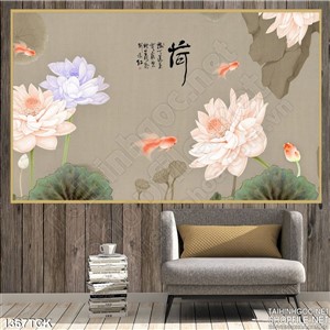 Tranh in màu sen và cá Tranh in màu sen và cá