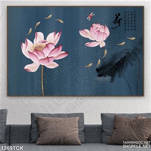 Tranh sen thủy mặc và cá Tranh sen thủy mặc và cá