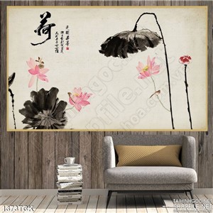 Tranh màu nước hoa sen Tranh màu nước hoa sen