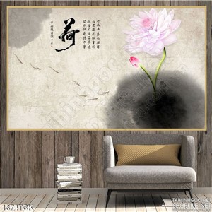 Tranh in màu nước sen hồng nở Tranh in màu nước sen hồng nở