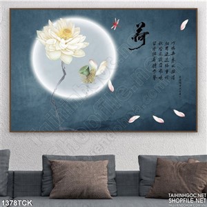 Tranh sen trắng bên trăng vàng Tranh sen trắng bên trăng vàng
