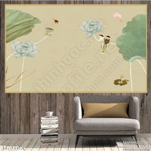 Tranh sen xanh cùng chim hót Tranh sen xanh cùng chim hót