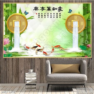 Tranh hoa sen và thác nước Tranh hoa sen và thác nước