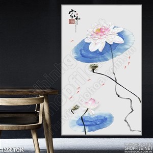 Tranh in kính sen lá xanh Tranh in kính sen lá xanh