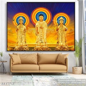 Tranh Phật Tổ Và Quan Âm bằng vàng