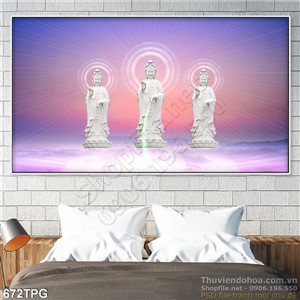 Tranh tượng Phật đứng trên đài sen