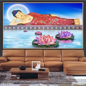 Tranh Phật nằm và hoa sen