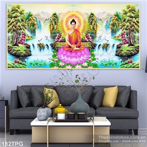 Tranh phật Tổ bên thác nước