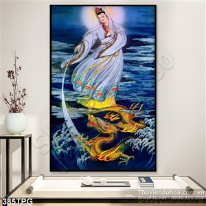 Tranh phật Quan Âm cưỡi rồng