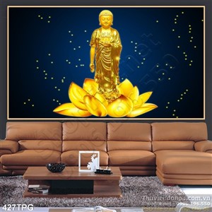 Tranh phật tổ và hoa sen