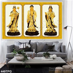 Tranh phật Tổ và Quan Âm bằng vàng