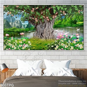Tranh Phật cây Bồ Đề nghệ thuật