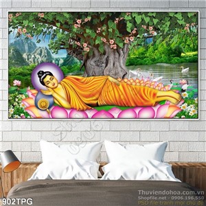 Tranh Phật nằm dưới cây Bồ Đề
