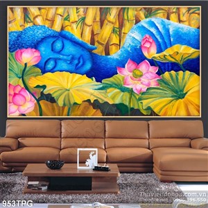 Tranh nghệ thuật tượng Phật và Hoa Sen