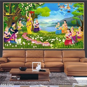 Tranh vuon lam ty ni bao hieu treo tường Phật Giáo