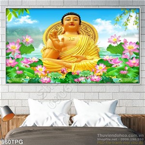 Tranh Phật Tổ và Hoa Sen treo tường