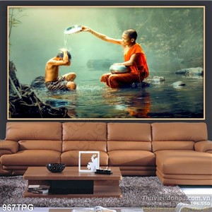 Tranh Tu Sĩ tắm suối