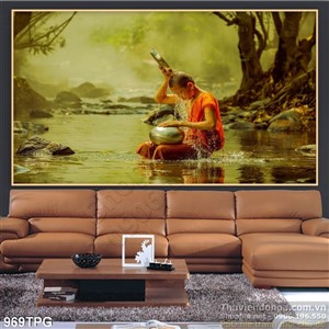 Tranh Tu Sĩ tắm suối đẹp