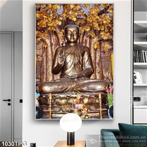 Tranh tượng Phật Tổ dưới cây Bồ Đề bằng đồng