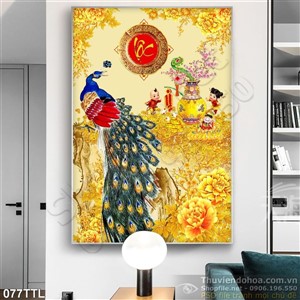 Tranh Tài Lộc, tranh Tết chim công đẹp