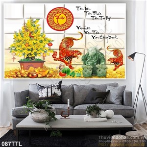 Tranh Tài Lộc, tranh Tết chậu Mai thư pháp