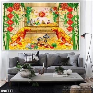 Tranh Tài Lộc, tranh Tết con Hổ thư pháp